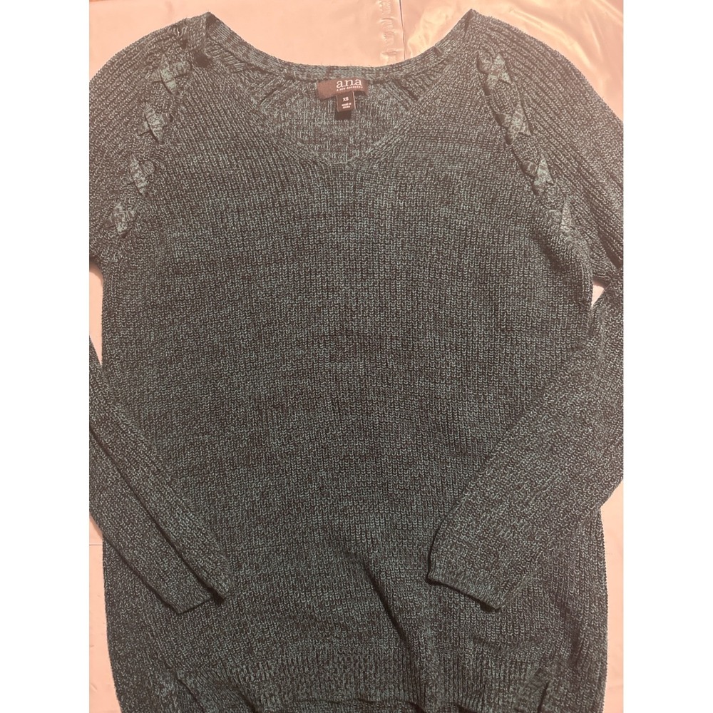 ANA A NEW APPROACH Women's Teal Speckled V-Neck Sweater‎ Size XS